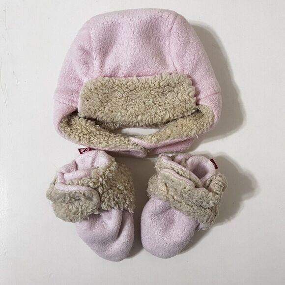 Zutano Cozie Furry Booties & Trapper Hat Set Baby Pink Girls Size 6 Months - Picture 1 of 12